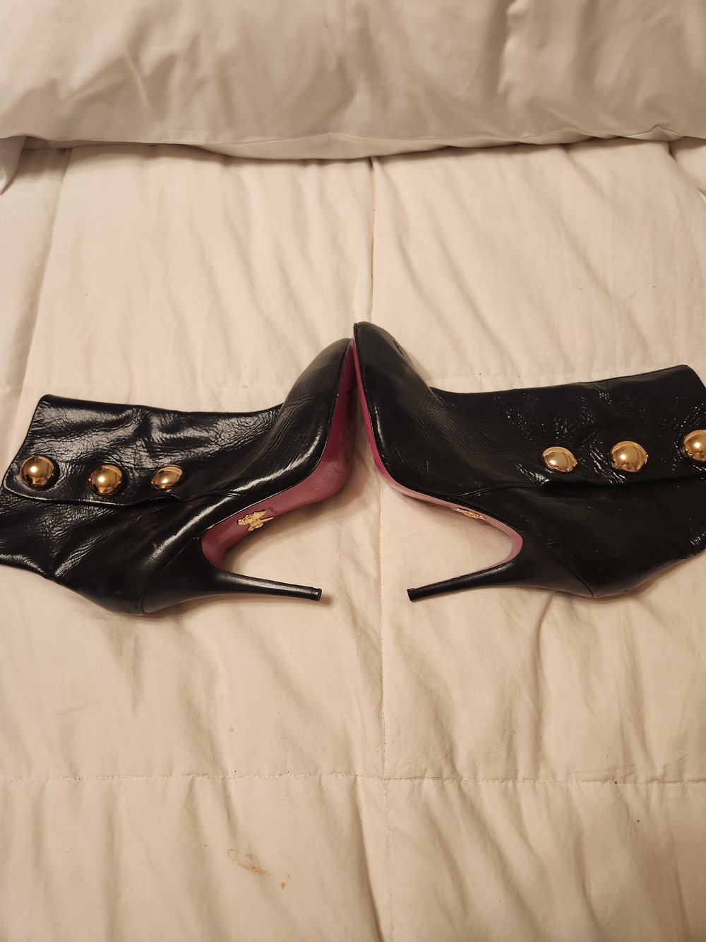 Betsey Johnson Black Pointed Toe Ankle Boots with Gold Button Accents - Picture 7 of 10
